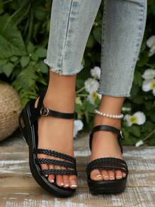 Women's 2025 Summer Fashion Platform Sandals - Thick Sole, Buckle Strap, Open Toe, Faux Leather, Casual Style, White, High Heel, High Waterproof Platform, Rubber Sole, Hand Wash Only, Casual Platform Wedge Heel Sandals