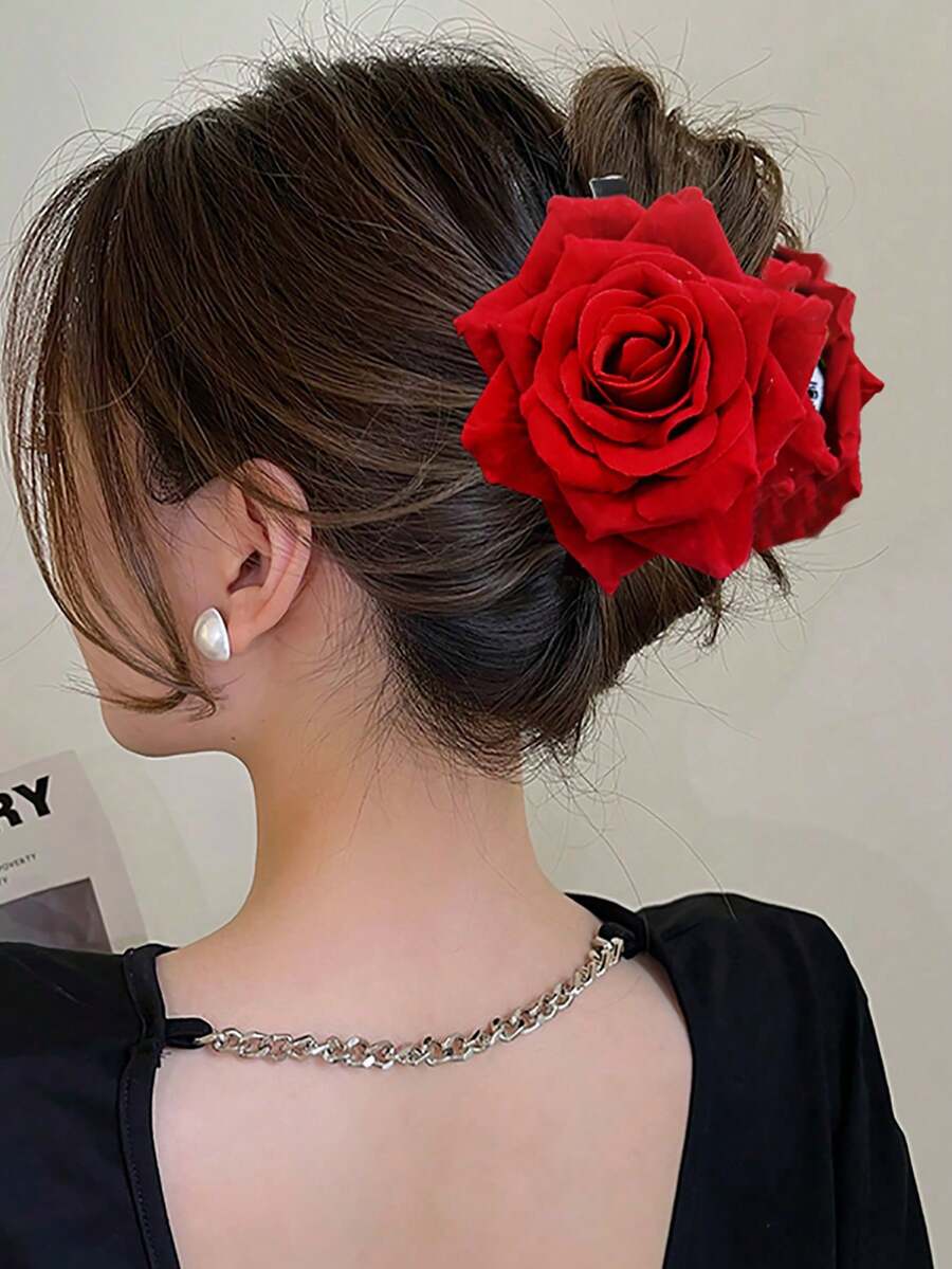 1个玫瑰花发夹，适合日常佩戴、节日派对、情人节等场合，是女士秋季、冬季和夏季海滩度假必备的发饰。 - 彩色 - 查看 1