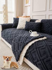 1PC Modern Minimalist Thickened Plush Jacquard Sofa Cushion – Anti-Slip Machine-Washable Winter Warm Sofa Cover, Fits 1/2/3/4-Seater Modular Sofas, Pet-Friendly Seat Pad