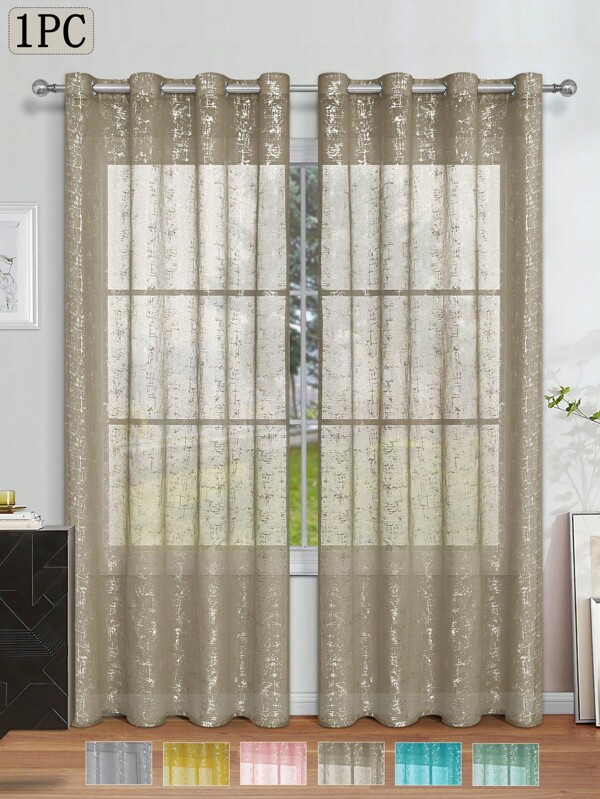 1 Stück Metallic Silber Vorhang, Verdunkelung, Metallic Druck Design, klassisch minimalistischer Stil, perforiert, geeignet für Küche, Wohnzimmer, Schlafzimmer Fenster Dekoration, Herbst Dekoration, Zimmer Dekoration