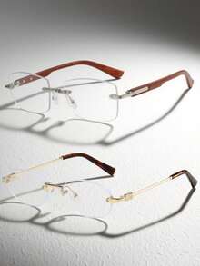 2pcs/Set Men's Square Fashionable Transparent Eyeglasses, Suitable For Daily Wear And All Seasons, Can Be Fitted With Prescription Lenses - Multicolor - View 5