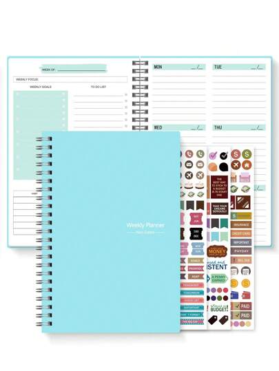 Trees Cuaderno planificador semanal con 3 hojas de pegatinas, agenda diaria sin fecha, planificador de objetivos con seguimiento de hábitos para mujeres