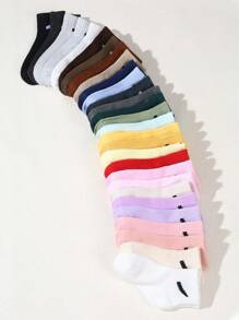 12 Pairs/Set Toddler Boys' Random Candy Color Casual Elastic Mid-Calf Socks, Summer
