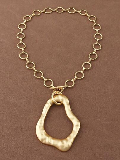 SUPBORA 1pc Fashion Matte Gold/Silver Color Asymmetrical Open Hollow Square Shape Pendant Chunky Chain Statement Necklace Suitable For Women's Daily Wear 18"