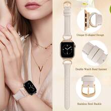 兼容 表带 49mm 46mm 45mm 44mm 42mm 41mm 40mm 38mm – 女士纤薄皮革表带，配水钻金色 C 型扣 – 适用于 I-Watch Ultra/SE/10/9/8/7/6/5/4/3/2/1 的奢华表带 – 适合办公室、派对、礼物 - 杏色 - 查看 4