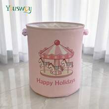Yiuswoy 35x40cm(13.8x15.7In) Pink Folding Laundry Basket With Cute Rabbit And Bear Design, Thickened Fabric Storage Basket For Clothing, Toys And Miscellaneous Items, Home Decor, Bedroom Storage Dress Pants Shoes Jeans Boots Skirtlaundry Hamper,Washing Basketbathroom Organizer,Basket,Storage Basket,Foldable Laundry Basket