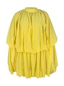 Bubble Shorts 2 Piece Sets Women Fashion Long Lantern Sleeve Top And Shorts Club Party Outfits, Fall Streetwear Y2K Suit - Màu vàng - Xem 4