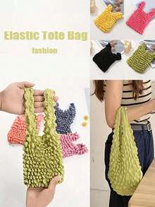 1 szt. Magiczna rozciągliwa torba na zakupy dla kobiet, chowana torba na zakupy, duża pojemność, wielokrotnego użytku, wielokolorowa składana torba na zakupy, niezbędne w podróży, torba w kształcie ananasa, pomarszczona torba bąbelkowa na podróż, kemping, plaża, wakacje letnie, powrót do szkoły