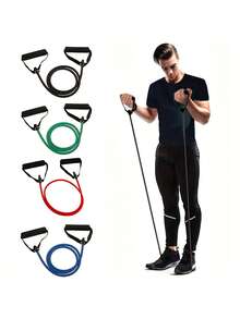1pc Premium Rubber Resistance Band With Comfort Handles - Ideal For Home Workouts, Strength Training, Pilates & Toning | Durable Fitness Stretching Rope In Black, Green, Red, Blue, Strength Training Gear | Secure Attachment Features | Adjustable Resistance Bands, Resistance Bands For Working Out - 綠色 - 查看 2