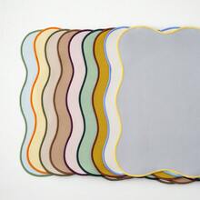 4pcs, Modern Solid Color Placemat Weaving Texture Composite Backing Scalloped Embroidery Edges Heat-Resistant Table Mat