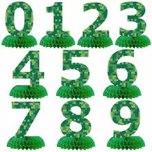 1pc Pixel Birthday Decor, Green Pixel Series Digits 0-9 Honeycomb Decor Options, Pixel Birthday Honeycomb Center Decor, Pixel Birthday Table Decor, Party Supplies, Birthday Gift, Party Favors, Hawaiian Christmas Party Decoration - Multicolor - View 3