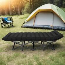 Camping Cot With Thick Pad, Folding Camping Cot Oversize Cots For Sleeping Camping Bed Folding Cot For Camping W/Pilllow Mattress For Home Office Nap Beach Travel, 600LBS - 黑色 - 查看 5