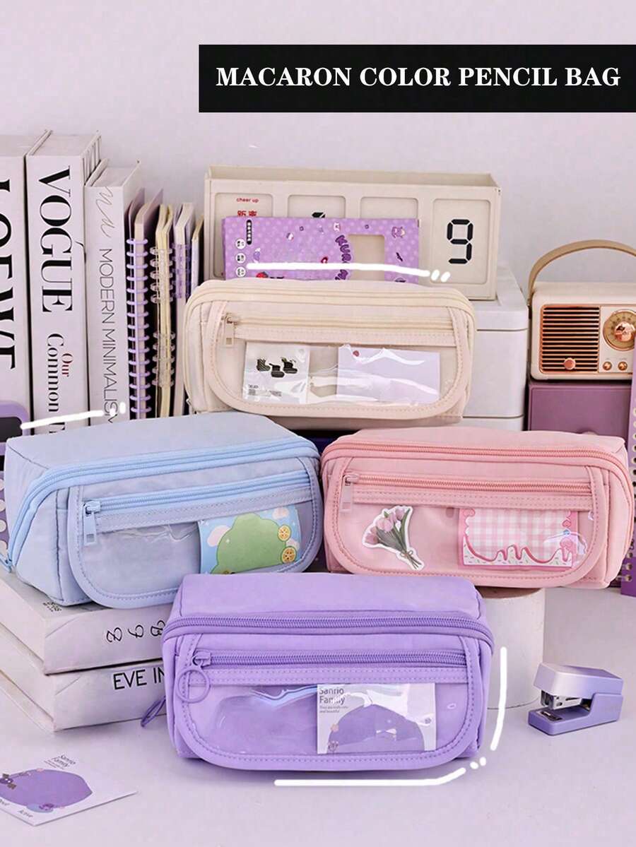 1pc Prism Designed 9-Layer Pencil Case, Large Capacity Pencil Bag For Girls, Waterproof And Dirt Resistant Storage Pouch, High Aesthetic Stationery Box For Elementary Students, Multi-Function Pencil Box For Children - Multicolor - View 1