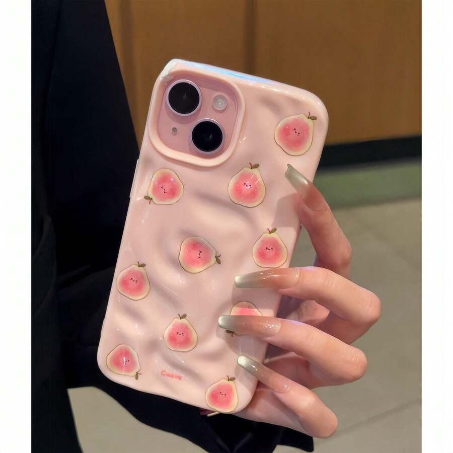 Funda para teléfono color aguacate, acabado brillante con patrón de meteorito arrugado, resistente a golpes, compatible con phone 16 Pro, 15, 14 Plus, 13, 12 y 11. Ideal para Año Nuevo, Pascua, Halloween, amigos y familia. - Rosa - Ver 1