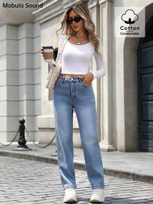 Quần Jeans Denim Co Giãn Lót Nhiệt Ấm Áp Thời Trang Dành Cho Nữ, Thích Hợp Cho Mùa Thu/Đông - Màu xanh lam - Xem 6