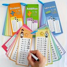 Set de 15 piezas/Tarjetas didácticas de matemáticas con operaciones de suma, resta, multiplicación y división, reutilizables con marcador de borrado en seco, herramienta de aprendizaje matemático para el aula y los estudiantes, adecuado como regalo para estudiantes [Multiplicación 14 piezas] - Multicolor - Ver 11