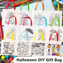 12pcs Halloween Theme Coloring DIY Tote Bag Set, Includes Pumpkin, Witch And Other Fun Patterns, Handmade Painting And Coloring, Creative Craft, Party Favor Bags, Holiday Gift Bags, Halloween, Party Decor - Multicolor - View 7