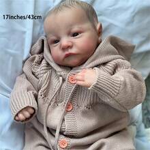 17 Inch Lifelike Reborn Baby Doll - 43cm Full Body Silicone Vinyl Boy Doll Handcrafted Artistic Doll, Looks Like A Real Infant, 3D Painted Skin With Visible Veins, Realistic Hand-Rooted Hair, Beautiful Blue Eyes, Anatomically Accurate - Collectible Art Doll/Christmas Gift/Birthday Gift/Thanksgiving Gift/Halloween Gift