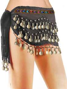 Belly Dance Hip Scarf Women's Belly Dance Costume Skirt Wrap For Dance Or Yoga Class Coins Belly Dance Hip Scarf Belt Halloween Costume Accessory