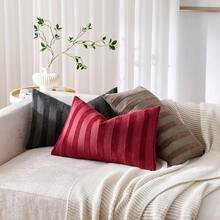 1pc/2pcs Red 3D Striped Throw Pillow Cover (Pillow Insert Not Included), Modern Soft Chenille Decorative Cushion Cover With Vintage Texture, Suitable For Home Sofa, Bedroom, Decor, All Seasons - Red - View 8
