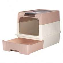 大型封闭式带抽屉猫笼 - 防止异味和溅水，易于清洁，便于室内外使用，为猫咪提供舒适的环境，是宠物主人的绝佳节日礼物，户外猫笼，室内宠物粪便解决方案，现代宠物产品，宠物产品 - 粉紅色的 - 查看 2