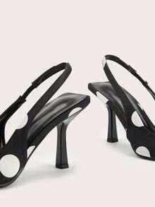 简约优雅通勤尖头黑色波点细高跟鞋，优雅，派对，波点 - 黑與白 - 查看 5