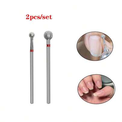 2 件球形金刚石钻头套装，3/32 英寸角质层清洁球头指甲钻头，适用于电动机器，指甲锉凝胶抛光头丙烯酸修甲修脚角质层工具（2 件）