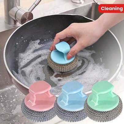1pc Multifunctional Kitchen Cleaning Brush With Detachable Steel Wire Brush- Gentle Cleaning Of Cookware, Removes Oil Stains, Suitable For Tableware And Bathroom Surfaces