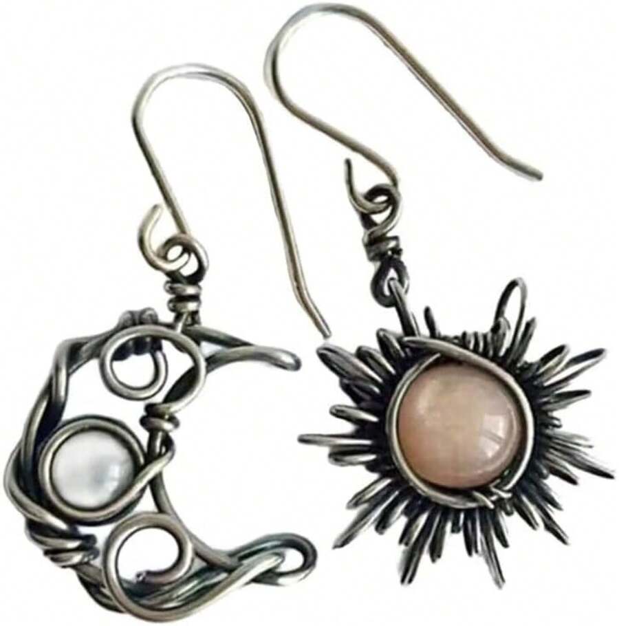 Vintage Butterfly Earrings Sun And Moon Earrings For Women Moon Moth Earrings Long Crystal Earrings Vintage Gothic Style Jewelry - 顏色 4 - 查看 1