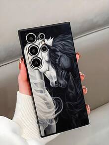 1个黑白骏马交织图案防摔防滑黑色手机壳，兼容三星Galaxy A04e/A05s/A13/A14/A15/A34/A35/A50/A52/A53/A54/S21/S22/S23/S24/S25/S25 Ultra/24fe，防水防震防刮，国际版，非国内版 - 黑色 - 查看 3