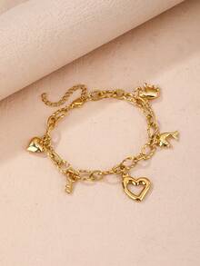 1 件时尚不锈钢心形与海洋串饰手链 - 金色 - 查看 11