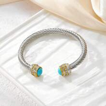 European & Americana Style Stainless Steel Cable Bracelet With Natural Stone Twisted Rope Ornament & Adjustable Cuff Titanium Steel Bracelet - Multicolor - View 14