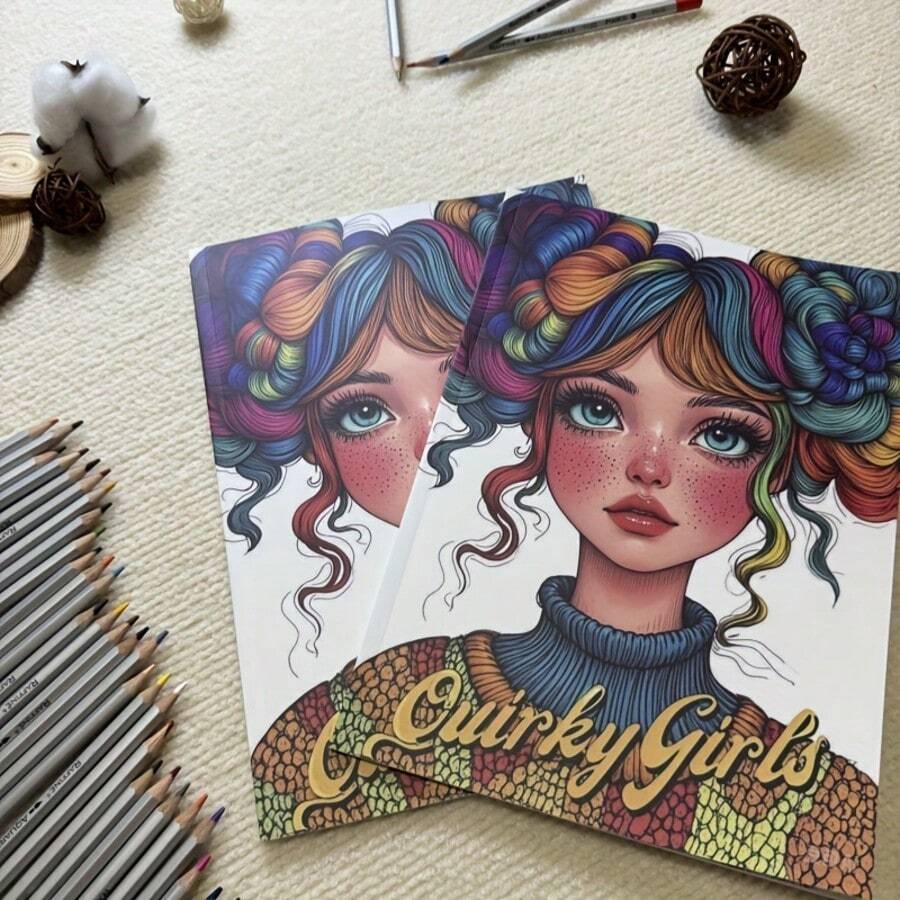 解锁世界的独特魅力！《怪异女孩》涂色书，倾注色彩，描绘出你的个性时尚风格。每本24页，21*28厘米，创意十足，适合万圣节、圣诞节和生日礼物。 - 填色本 - 查看 1