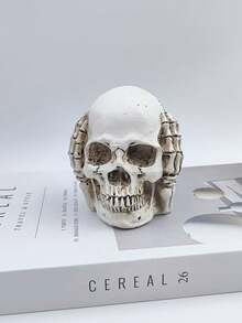 1 Stück Harz Drei Weise Schädel Statue, Halloween Horror Thema Dekoration, Sehe kein Böses, Höre kein Böses, Sage kein Böses Schädel Figur, geeignet für Wohnzimmer Schreibtisch Heimdekoration, Halloween Party Requisite, Innen-/Außenbereich Schreibtisch, Eingangsbereich, Büro, Schlafzimmer Dekoratives Kunstwerk