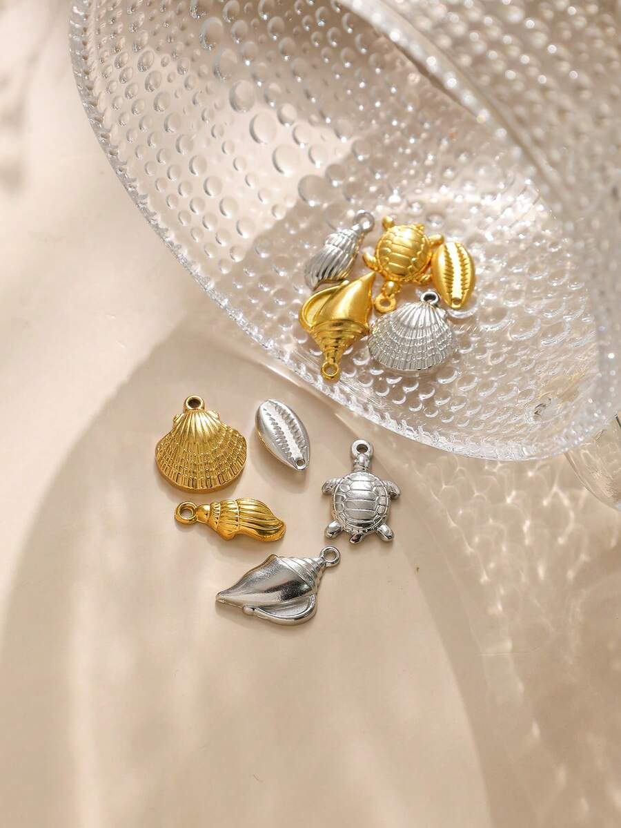 1 pieza/paquete Accesorio de verano estilo playa de acero inoxidable 304 con elementos múltiples como concha, tortuga, caracol - Oro; Acero - Ver 1