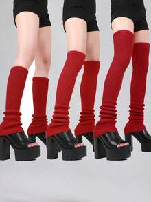 1 đôi tất dệt kim sọc dọc cao đến giữa bắp chân/đầu gối dành cho nữ, có nhiều màu sắc và kích cỡ, thích hợp để mặc hàng ngày, dự tiệc, hẹn hò và biểu diễn trên sân khấu, Y2k, ấm áp - Nhiều màu - Xem 3
