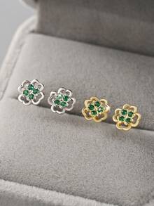 1 Paar S925 Sterling Silber Grüner Zirkonia Zarte Blumen Ohrstecker, sanft & klein, Geschenk für Frauen, Jahrestag, Feiertage