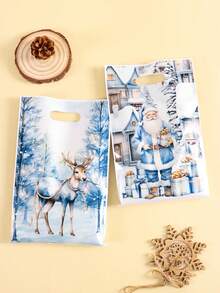 10/20/50pcs Festive Christmas Plastic Loot Bags Blue Santa Snowman Tree Reindeer Pattern Gift Bags Ideal For Holiday Parties & Christmas Celebrations Durable Xmas Treat Bags Christmas Decor 2025 Multipurpose Present Bags New Year 2026 Gift Wrapping Supplies Christmas Christmas Decorations Christmas Pajamas Christmas Gifts Christmas Decor