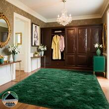 1 Dark Green Area Rug With 4 Rug Stickers, Soft Shaggy Rug For The Living Room, Fluffy Plush Rug For The Bedroom, Washable Non-Slip Rectangular Rug, Modern Home Decor Aesthetic, Lint-Free, Easy To Maintain, Ideal For Highly Frequented Indoor Areas - Dark Green - View 6