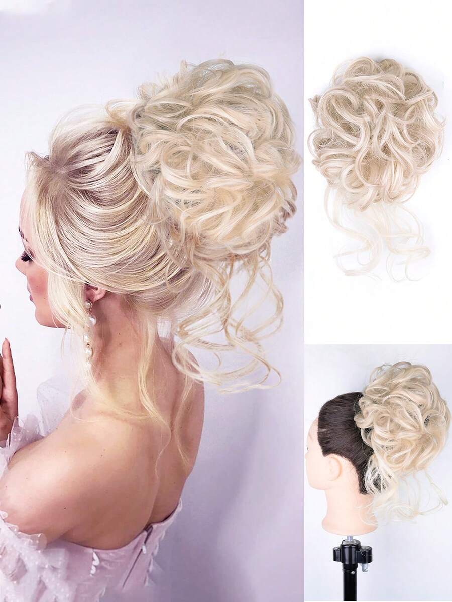 Pieza para el cabello con moño despeinado, extensiones de cabello sintético con rizos y mechones, banda elástica para el cabello, accesorios de cabello postizos, pasadores de cabello, accesorios de cabello para mujeres