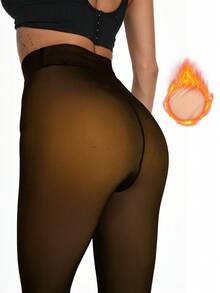 Women's Fleece Leggings Are Casual, Simple And Sexy, Suitable For Winter.  They Can Be Lined With Fleece For Warmth And Paired With Leather Boots Or Short Skirts - 黑透蜂蜜色 - 查看 3