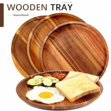 Wooden Plates 8/10/12 Inch Dinner Plates, Acacia Round Wood Plates, Unbreakable Classic Plates, Easy Cleaning & Lightweight For Dishes Snack, Dessert, Housewarming, Christmas Gift - 棕色 - 查看 2