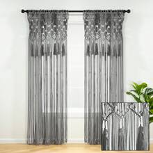 LUSH DECOR Boho Macrame Tassel Cotton Window Curtain/RoomDivider/WeddingBackdrop/WallDecor Neutral Single 40X84 Halloween-Fall Decor-Room Decor - Gray - 查看 1