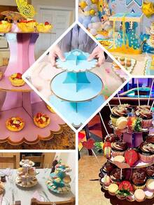 1PC 3-Tier Cupcake Stand Cardboard Round Cake Stand Dessert Tower& Food Display Stand With Gold Scalloped Edge For Birthday Party Favors Wedding Decor Back To School, Afternoon Tea, Wedding, Party