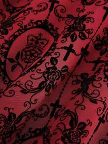 Halloween Costumes Rosegal Women Plus Size Gothic Lace-Up PU Leather Patchwork Flocking Midi Dress Buckles Lace Trim Vintage Goth Midi Dress