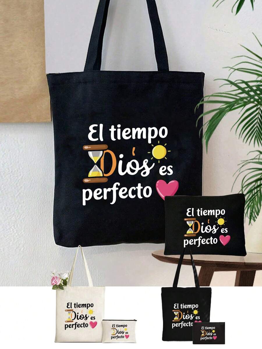 Bộ túi đeo vai bằng vải canvas in họa tiết, bao gồm túi đựng mỹ phẩm cùng màu, túi tote thời trang dung tích lớn phù hợp cho du lịch, đi học, mua sắm và sử dụng hàng ngày; túi đa năng có thể tái sử dụng, phù hợp cho bãi biển, sinh nhật, kỳ nghỉ, đám cưới; món quà lý tưởng cho phụ nữ, sinh viên, giáo viên; túi tote đựng đồ màu đen hoặc trắng, hoàn hảo cho mùa tựu trường và những chuyến đi cuối tuần. - Nhiều màu - Xem 1