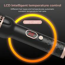 Spazzola termica 3 in 1, display LCD a 10 temperature a 410°F/210°C, spazzola arricciacapelli in ferro, doppia spazzola in ceramica PTC tourmaline ionica volumizzante, pettine arricciacapelli da viaggio 110-240V, riscaldamento veloce in 30 secondi