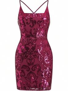 Sequin Homecoming Dresses Teens Women Sparkly Strap Bodycon Cocktail Party Night Prom Dress Vestidos De Fiesta ElegantesHalloween Christmas New Year - 紫紅色 - 查看 5