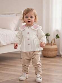 Toddler Girls Fall Jacket With Bunny Ears Long Sleeve Doll Collar Button Down Loose Coat Baby Outwear Windbreaker - Apricot - View 3