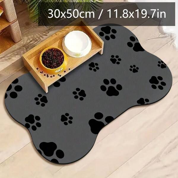 Universal Pet Absorbent Non-Slip Floor Mat - Contoured Shape Soft Food & Resting Pad For Cats Dogs Quick Dry Easy Clean